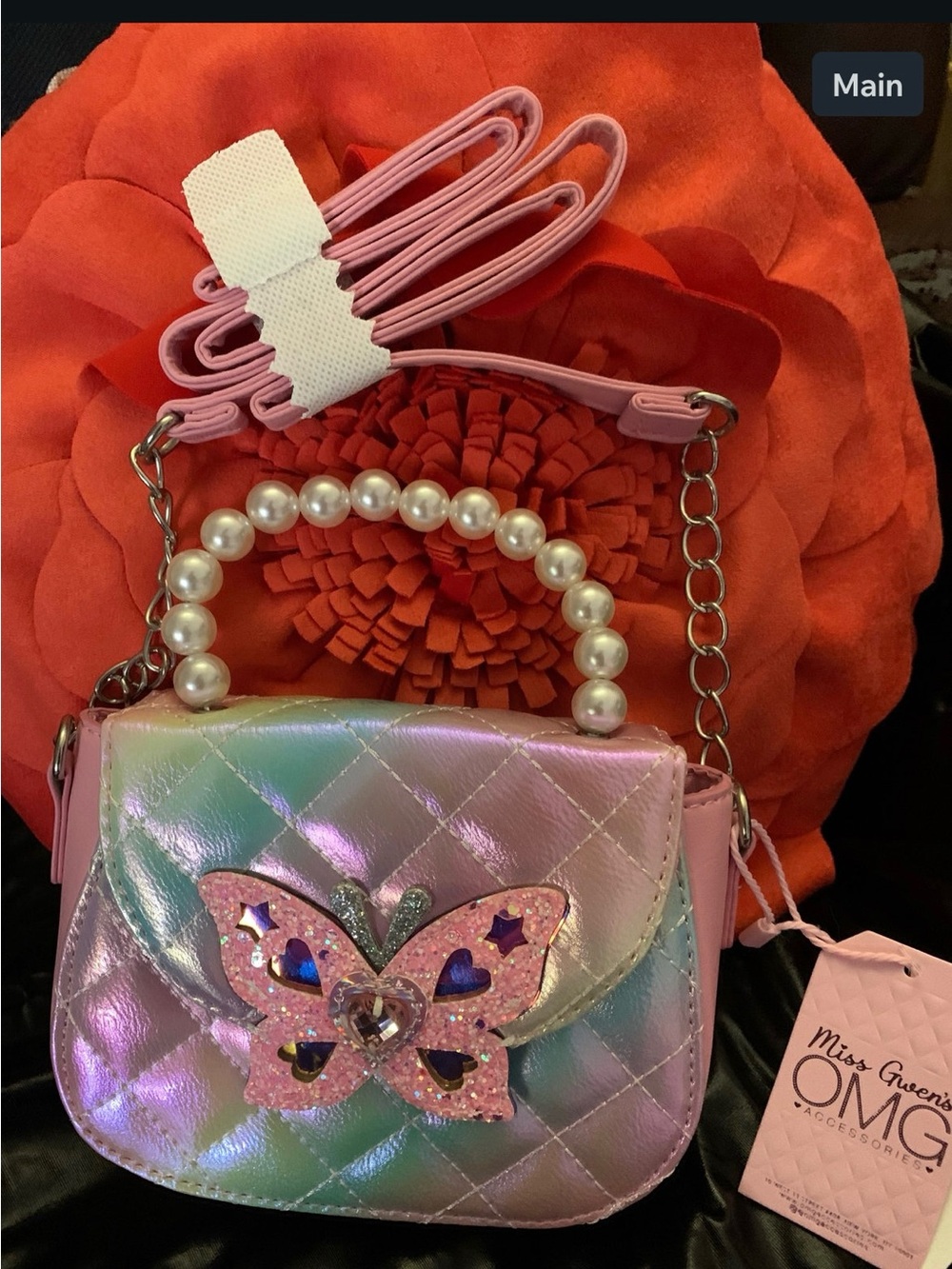 OMG Iridescent Pink Butterfly Mini Crossbody Bag Child’s -QUILTED STYLE - Picture 2 of 4